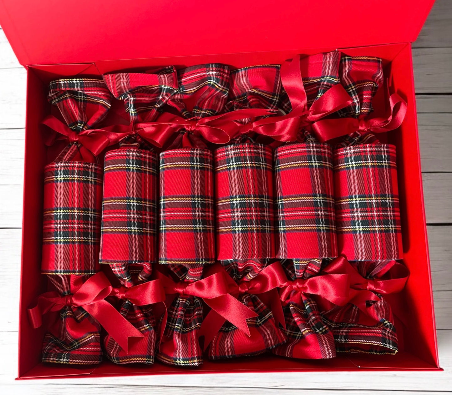 Luxury Christmas Crackers -Traditional Tartan Red
