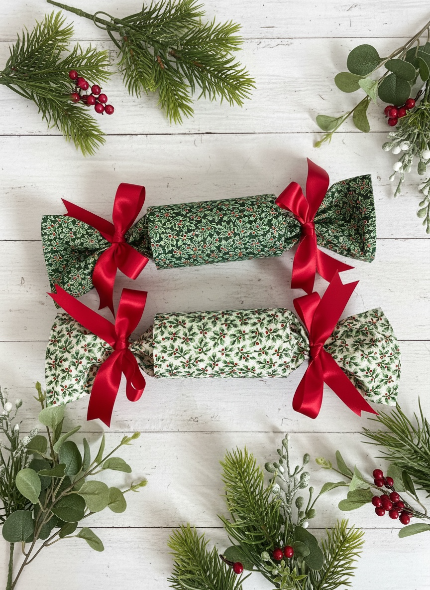 Luxury Christmas Crackers - Holly Berry Green & Ivory