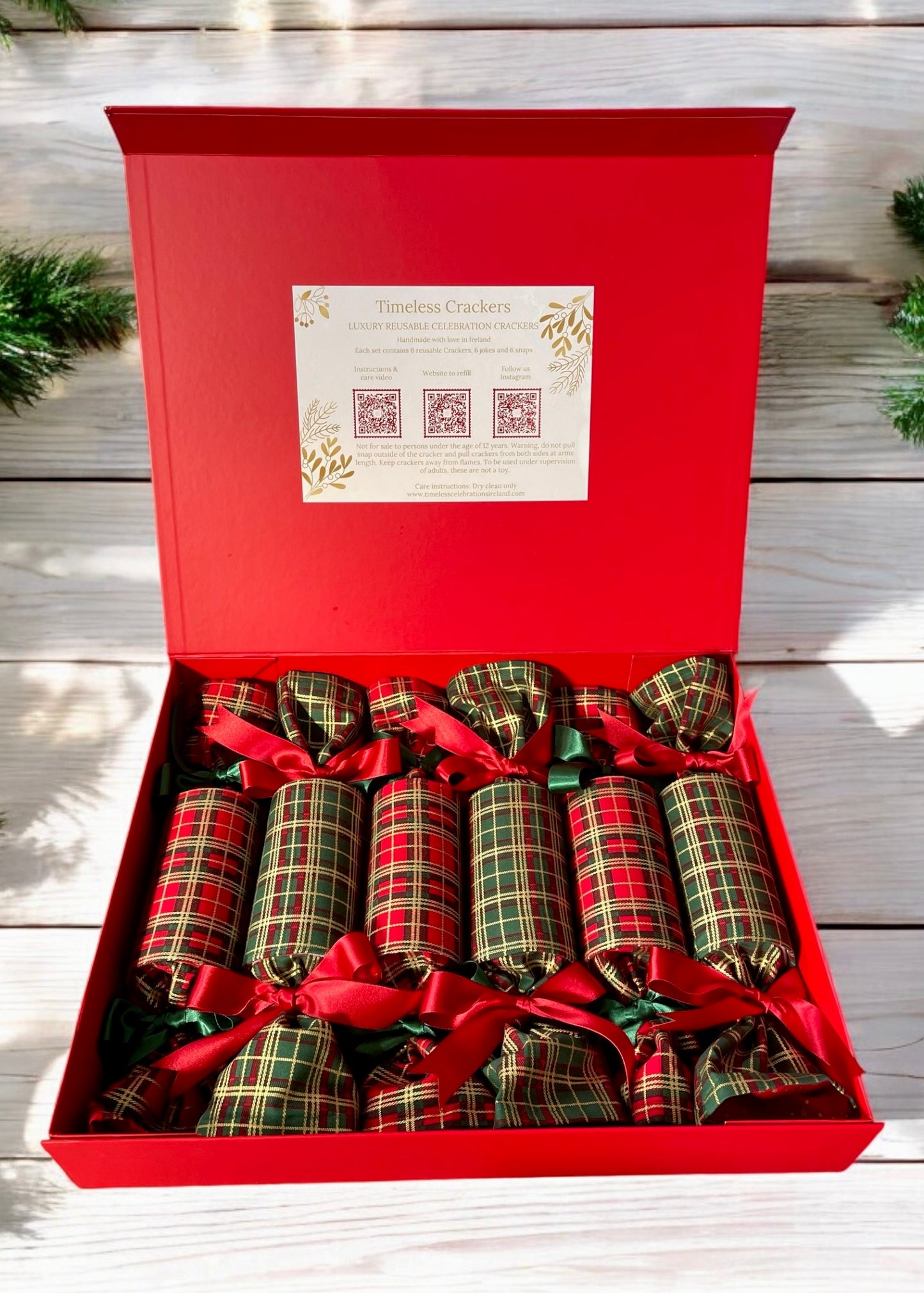 Luxury Christmas Crackers - Christmas Tartan Green & Red