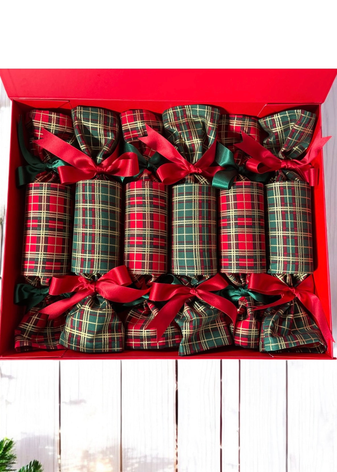 Luxury Christmas Crackers - Christmas Tartan Green & Red