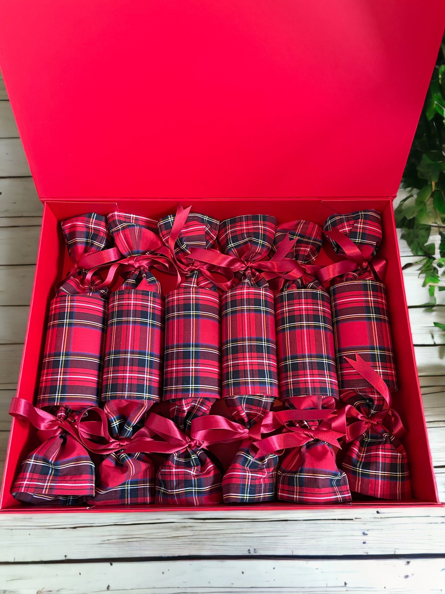 Luxury Christmas Crackers -Traditional Tartan Red